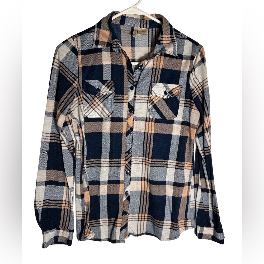 Passport Blue and Peach Plaid Shirt